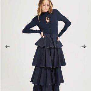 SOMETHING NAVY KEYHOLE RUFFLE DRESS SIZE MEDIUM